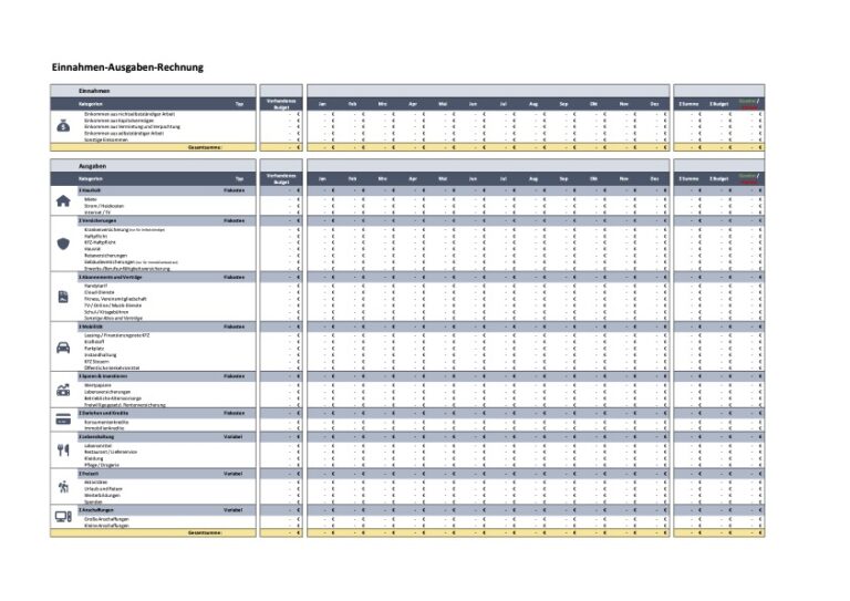 Einnahmen Ausgaben Rechnung Excel Tool